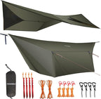 onewind 12×10 ft Hammock Tarp, Ultralight Tarp Silnylon Hammock Rain Fly Lightweight Waterproof Camping Tent Tarp with Doors, Easy to Setup with Stuff Sack, Tent Stakes, OD Green