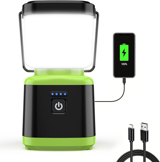 AlpsWolf Camping Lantern Rechargeable, Stepless Dimming LED Lantern, 4000mAh Rechargeable Lantern for Power Outages, IPX4 Waterproof Portable Camping Light, Green 1 Pack