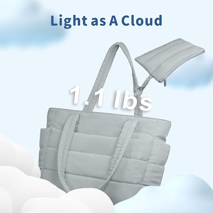 TOPDesign Puffer Tote Bag for Women, Lightweight Puffy Handbag with Compartments, Quilted Shoulder Bag for Work, Travel, Gym