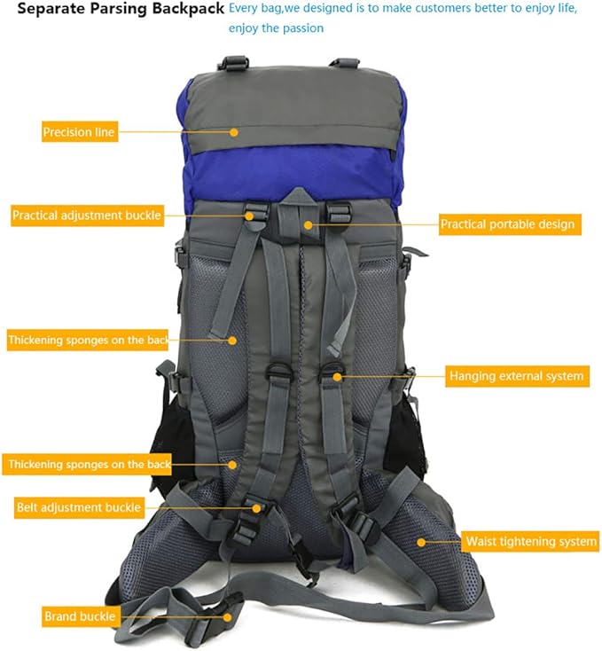 Bseash 60L Internal Frame Waterproof Hiking Camping Backpack with Rain Cover, Large Outdoor Sport Travel Daypack Rucksack