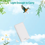 10000mAh Slim Power Bank with Built in Cable,Thin Lightweight Portable Phone Charger,4 Output USB C Travel Essentials External Battery Pack Clutch Charger for iPhone,Samsung,Android,Heated Vest,White