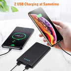 [2 Pack] Portable Charger Power Bank 10000mAh,Ultra Slim Portable Phone Charger with Dual USB Outputs,Backup External Battery Pack Compatible with iPhone 15/14/13/12,Samsung etc-Black+Black