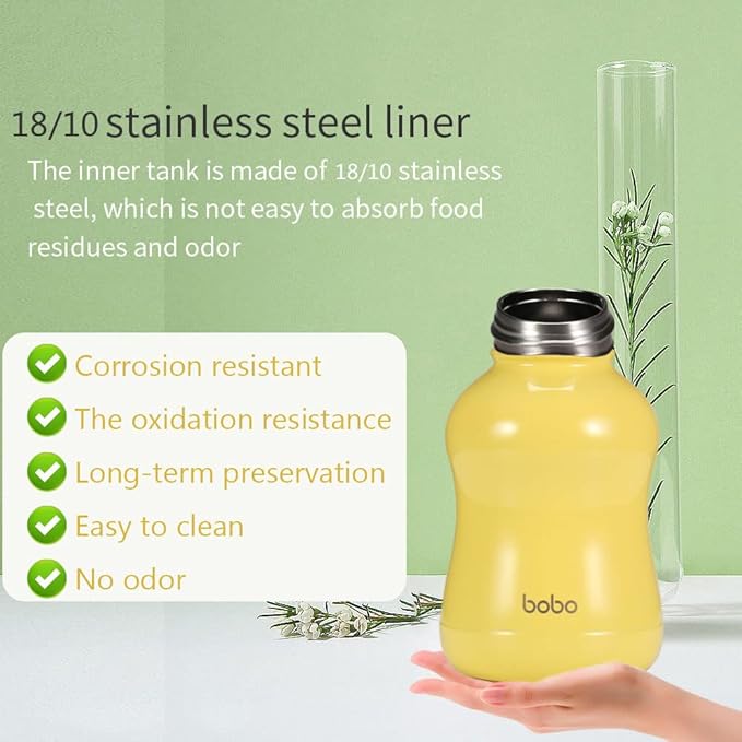 YOHKOH Mini Vacuum Insulated Water Bottle With Bamboo Lid - Stainless Steel Thermos Water Bottle for Women Girls Kids, Metal Sports Hot and Cold Water Bottle Leak-Proof BPA-Free (6.4oz,Yellow)