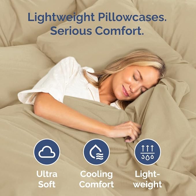 King Standard Pillow Cases Set of 2 - Soft Hotel Quality Pillowcase Covers - Comfy Bedding for Women, Men, Kids & Teens - Machine Washable Pillow Protectors - 2 Piece Set - King Standard Size Beige