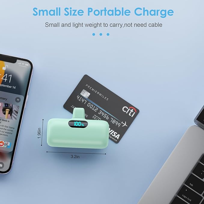 Mini Portable Charger USB C Power Bank,Upgraded 5000mAh PD Fast Charging Battery Pack Built-in USB-C Connector,LCD Display,Compatible with iPhone 15,15 Plus,15 Pro/Max,iPad Pro/Air, Android Phone etc