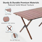 48Inch Folding Camping Table, Lightweight Roll-Up Table Aluminum Low Portable Picnic Table with Carrying Bag for Outdoor, Beach, Picnic, Backyards, BBQ and Party (Walnut, 120CM)