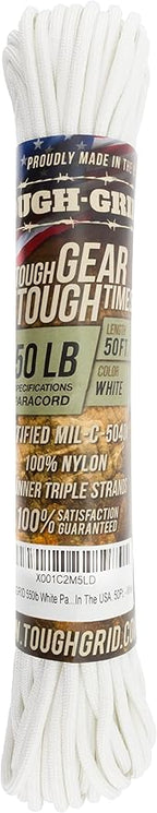 TOUGH-GRID 550 Paracord Rope Nylon Parachute Cord, Made in USA Survival Kit, Outdoor Adventures, Camping, Tactical Gear & Emergency Supplies, Military Type III Mil-Spec