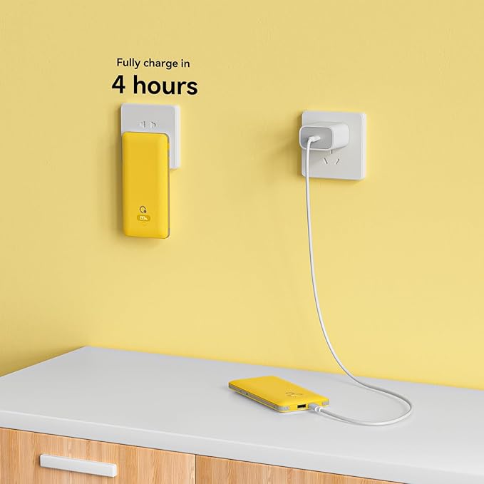 10000mAh Portable Charger with Built-in Cables and AC Wall Plug, USB C Fast Charging Power Bank with 3 Cords,5 Output External Battery Pack Compatible with iPhone,Tablet and All Smart Phones Yellow