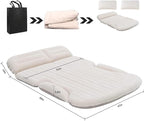 KMZ SUV Air Mattress Thickened and Double-Sided Flocking Travel Camping Bed with 2 Pillows & Electric Pump Dedicated Mobile Cushion Inflatable Bed for SUV Trunk and Rear Seat (Beige and Coffee)