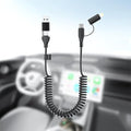 Coiled Carplay 4-in-1 USBA/Type C to USB-C/Lightning Cable Multi Combo for Apple Carplay& Android Auto,60W Fast Charge&Data Sync Car Charger Cord for iPhone 15/14/13/12,Samsung,Android-Black