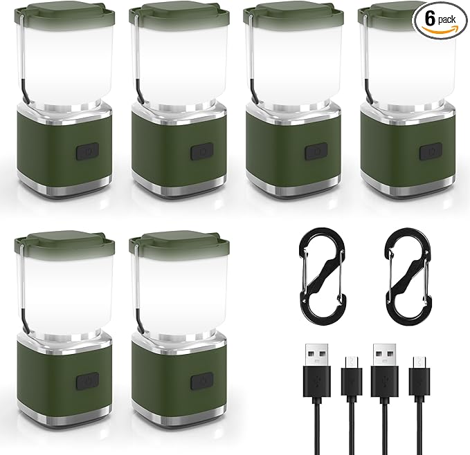 LED Camping Lantern Rechargeable, 2000LM Small Camping Lights Lantern with Redlight&20Hours Runtime&Stepless Dimming, Hurricane Emergency Lights for Power Outages, Waterproof, Camping Essentials,6pcs