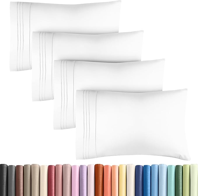 Pillowcases - Ultra Soft Hotel Quality Pillowcase Covers - Comfy, Cozy & Wrinkle Free - Shrinkage and Fade Resistant - Machine Washable Pillow Protectors - (King, White, 4 Piece Set)