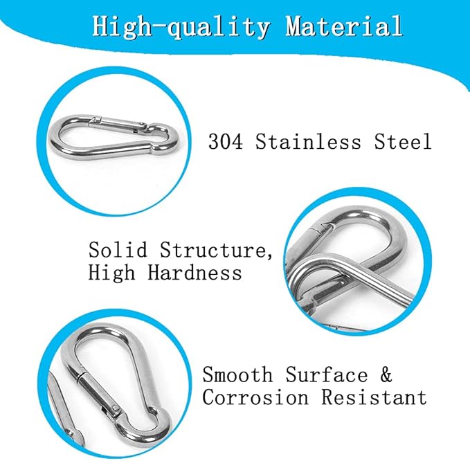 10PCS Carabiner Clip 304 Stainless Steel Heavy Duty Spring Snap Hook M4 1.57 Inch Small Keychain for Keys Swing Set Camping Fishing Hammock