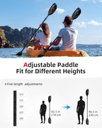 Abahub Adjustable Kayak Paddle 210-230 cm/ 230-250 cm Floating Kayaking Oars Boating Oars Canoeing Oars Black