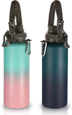 Volhoply Insulated Water Bottles Bulk 2 Pack, 40 oz Stainless Steel Sports Bottle with Paracord Handle & Spout Lid,Double Walled Water Cups with Wide Mouth, Reusable Big Water jug(Assorted,2 Set)