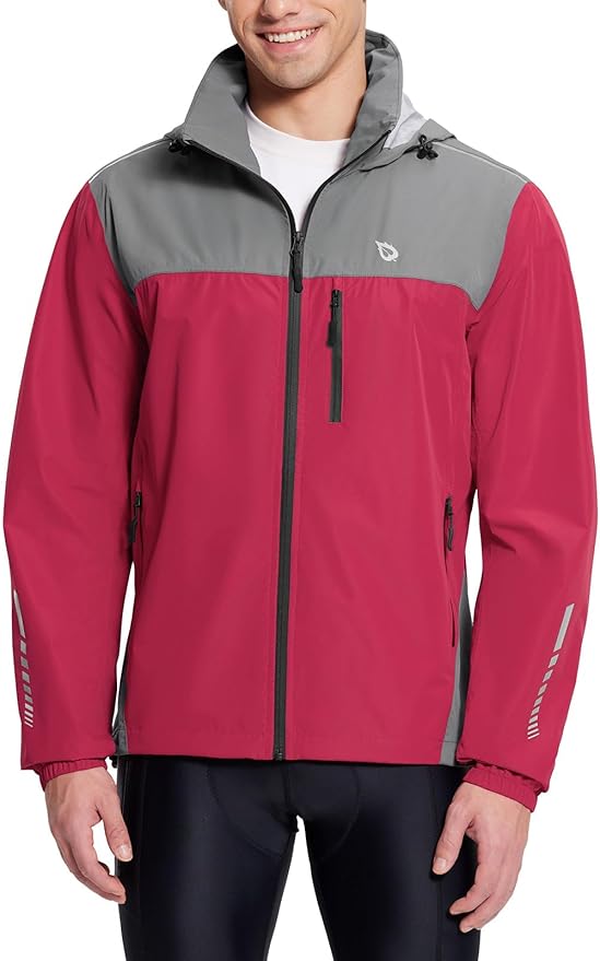 baleaf Men's Rain Jacket Waterproof Windbreaker Raincoat Running Cycling Hiking Gear Hood Lightweight Reflective Packable