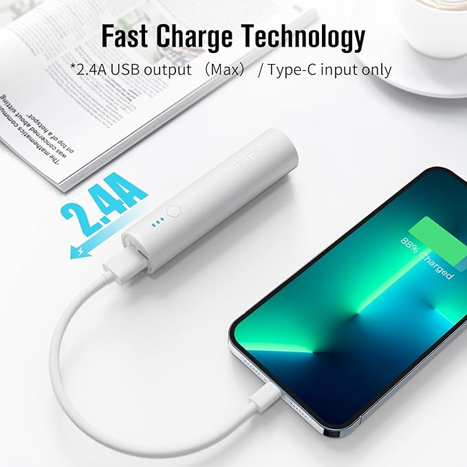 Portable Charger, S03 2-Pack 5000mAh Power Bank Fast Charging, with Flashlight Compatible with iPhone16/15/14/13/12/11 Series and Android Phone, Beige