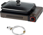 ONLYFIRE Butane Stove with Grill Pan, Portable Stove with Small Griddle & Lid, Camping Stove Instant Ignition, Camp Stove for Cooking, Patio Backyard, Camping, RV and Emergency Use, GS349