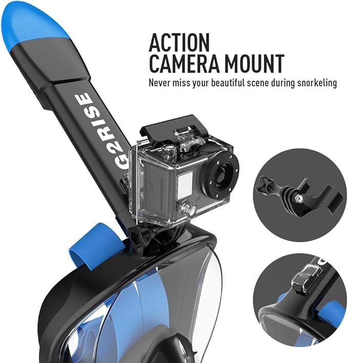 G2RISE Full Face Snorkel Mask Adults Snorkeling Set Gear for Kids with Detachable Camera Mount, Safe Breathing, Anti Fog Anti Leak