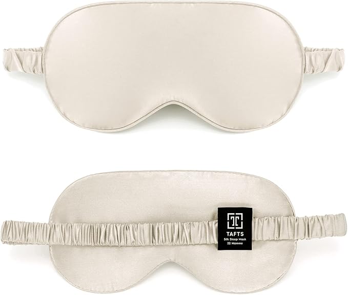 TAFTS Silk Sleep Mask - 22mm 100% Pure Mulberry 6A Silk & Blindfold, Soft Eye Masks, Lightweight, for Travel, Napping, Camping (Ivory White)