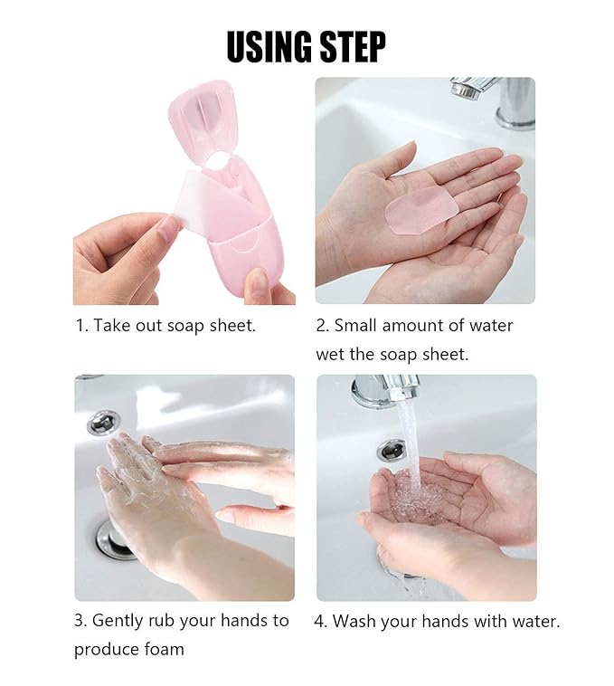KISEER 1 Box (50 Sheets) Mini Portable Travel Soap Paper Sheets Disposable Hand Washing Bath Scented Paper Soap for Outdoor, Camping Hiking (Blue)