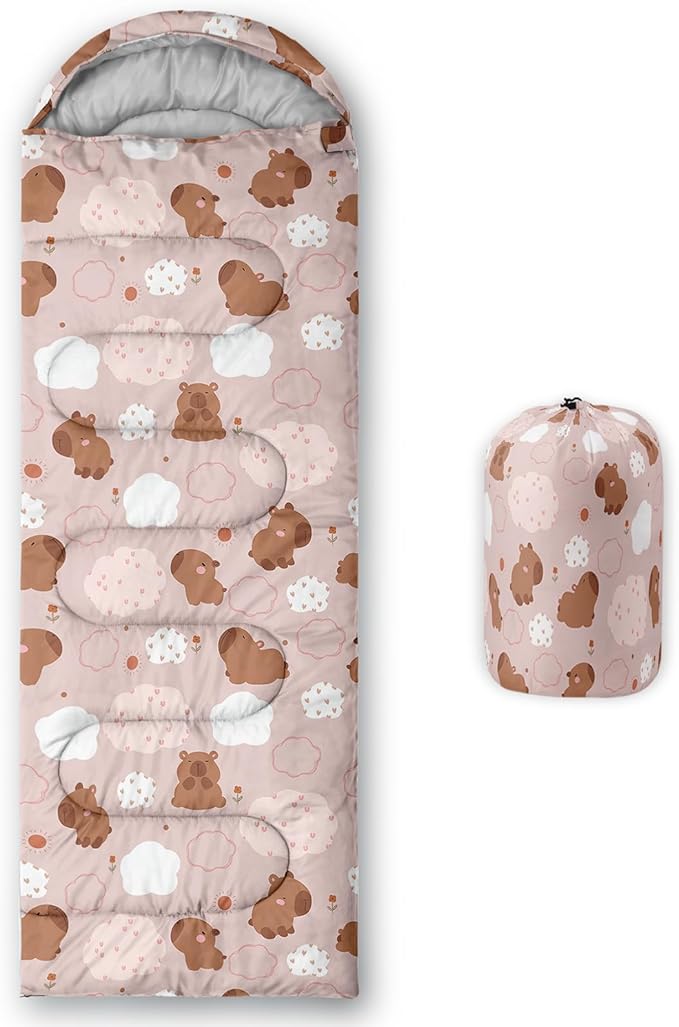 AILONEN Pink Lovely Rabbit Sleeping Bag for Girls Kids Adults,Warm and Cool Weather,Lightweight,Waterproof Backpacking,Cartoon Flowers Printed Bunny Sleeping Bag for Camping