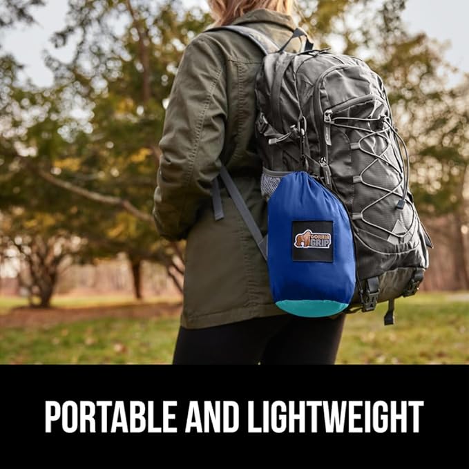 GORILLA GRIP Durable Portable Camping Hammock, Holds 500lbs with Heavy Duty Tree Straps, Comfortable Travel Swing, Camp Hammocks, Easy to Use and Install, Outdoor Essentials, Blue, 10x6.5 FT