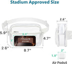 Veckle Clear Fanny Pack Stadium Approved - Plus Size 35-51 Inch Adjustable Strap Transparent Belt Bag for Women Men Fits 7.5" Smartphone, Crossbody Clear Bag for Stadium Events Sports Concerts, White