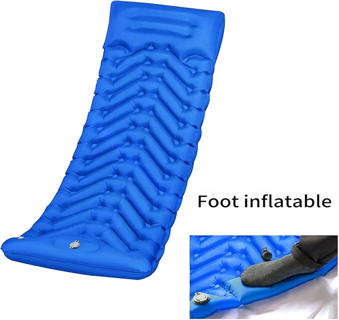 Camping Sleeping pad, Foot Inflatable, Ultra-Light Camping pad with Pillow Built-in Foot Pump Inflatable Sleeping pad, Compact for Camping Backpacking Hiking Travel Travel and Other Occasions