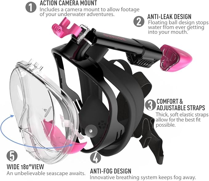 G2RISE Full Face Snorkel Mask Adults Snorkeling Set Gear for Kids with Detachable Camera Mount, Safe Breathing, Anti Fog Anti Leak