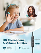 iClever HS19 Kids Headphones with Microphone for School, Volume Limiter 74/85dBA, Over-Ear Girls Boys Headphones for Kids with Shareport, Foldable Wired for iPad/Travel (Black)
