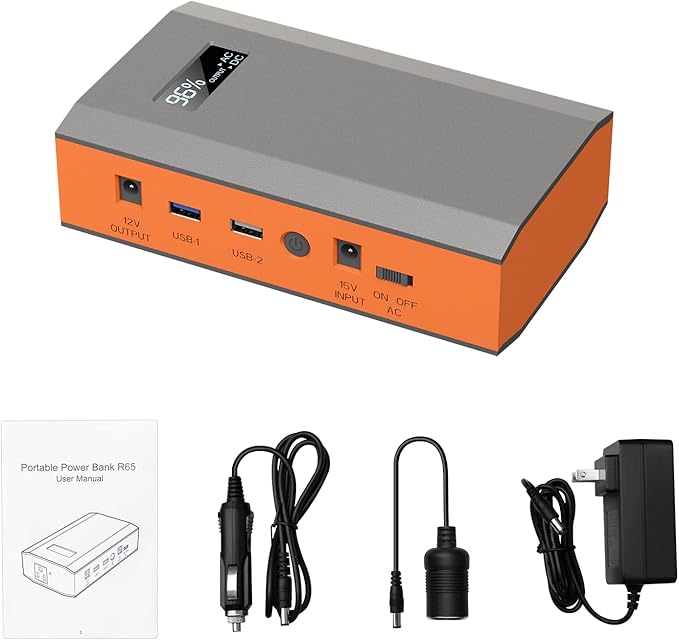 Portable Power Bank with AC Outlet, 65W 110V Portable Laptop Charger Battery Bank 24000mAh External Battery Pack Backup Power Source for Outdoor Tent Camping RV Home Office Smart Devices-Orange