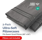 Queen Pillow Cases Set of 2 - Ultra Soft Hotel Quality Pillowcase Covers - Comfy Cozy Bedding for Women, Men, Kids and Teens - Machine Washable Pillow Protectors - 2 Pieces Set - Queen Size Charcoal