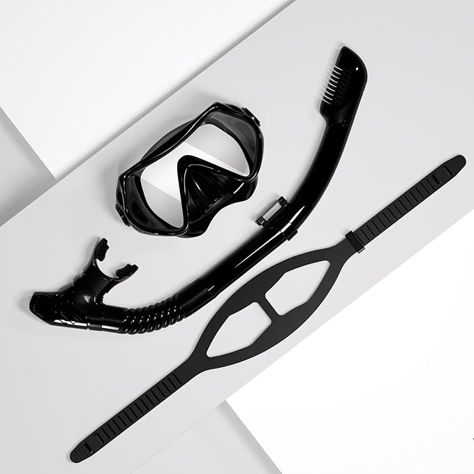 Snorkeling Gear for Adults, JRing Snorkel Mask Set with 180 Degree Tempered Glass Anti Fog Goggles Scuba Dry Top Snorkel for Swimming, Scuba Diving Mask for Men Women