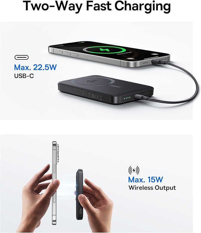 Baseus for MagSafe Portable Charger, Qi2 Certified 15W Wireless Magnetic Power Bank 10000mAh with USB-C Cable 22.5W PD Charging, Battery Pack Compatible with iPhone 17/16/15/14/13 Pro/Pro Max Series