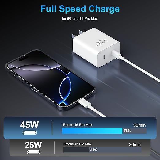 iPhone 17 16 15 Charger Fast Charging, 45W Dual USB C Android Phone Charger Block with 10FT Long Type C Cable Cord for Apple iPhone 17/Pro/Pro Max/17 Air/16 Pro/16 Pro Max/15 Plus/iPad/S26 Ultra/S25