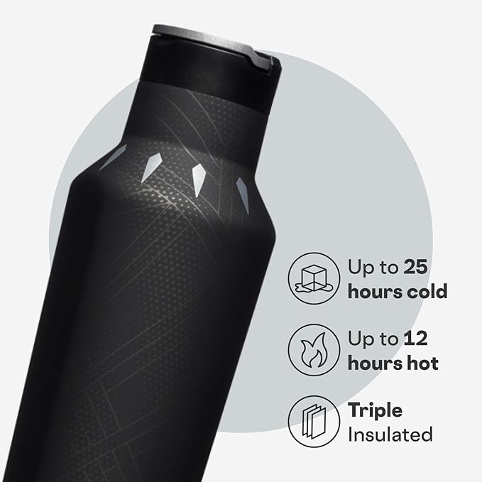 Corkcicle Sport Canteen - Keeps Beverages Cold 25 Hours - Triple Insulated Stainless Steel - Screw-On Lid - Reusable Bottle - Summer Drinkware Gift - Keeps Drinks Ice Cold - 20 oz - Black Panther