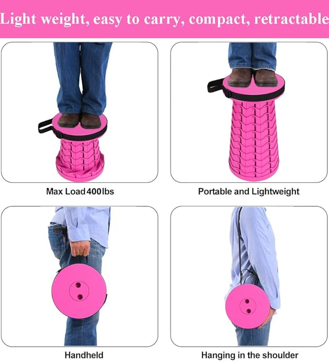 Fishboy Upgraded Collapsible Stool, 400lbs Max Weight, Lightweight But Sturdy, Portable Retractable Folding Telescoping Foldable Camping Stool for Adults Outdoor Fishing Hiking Gardening Travel BBQ