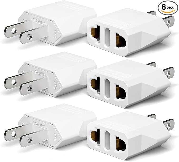 European to American Outlet Plug Adapter, Unidapt EU Europe to US USA Travel Adapter Plug Power Converter, EU/Asia/AU/Italy to U.S Canada Outlets Wall Plug Adapters Type A (6-Pack, White)