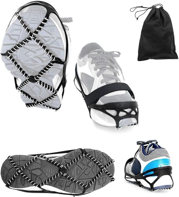 Ice Cleats, Highly elastic Traction Cleats Grippers with tape Straps and Storage Bag, Anti Slip Walk Traction Cleats for Hiking Walking on Snow and Ice