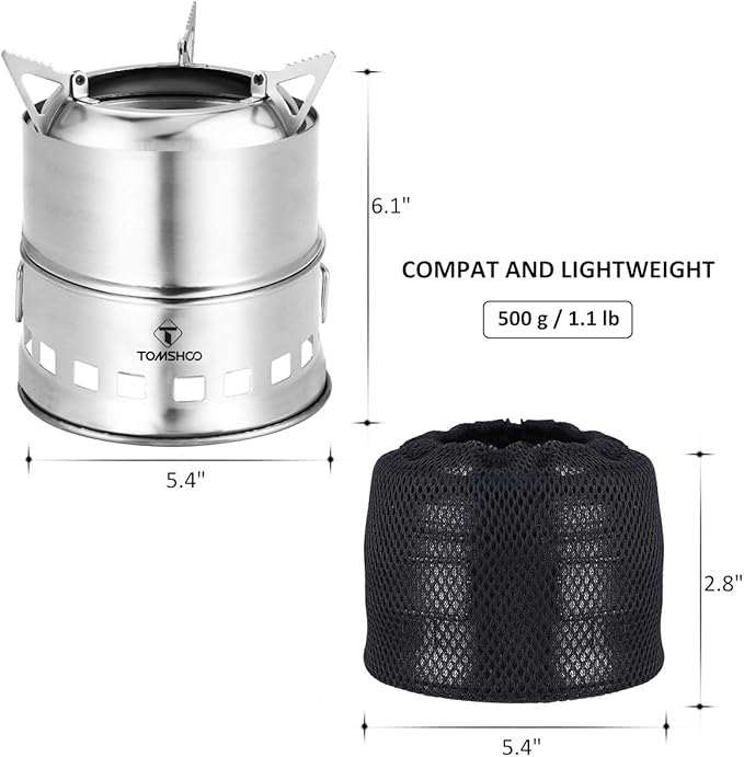 TOMSHOO Portable Folding Windproof Wood Burning Stove Compact Stainless Steel Alcohol Stove Outdoor Camping Hiking Backpacking Picnic BBQ