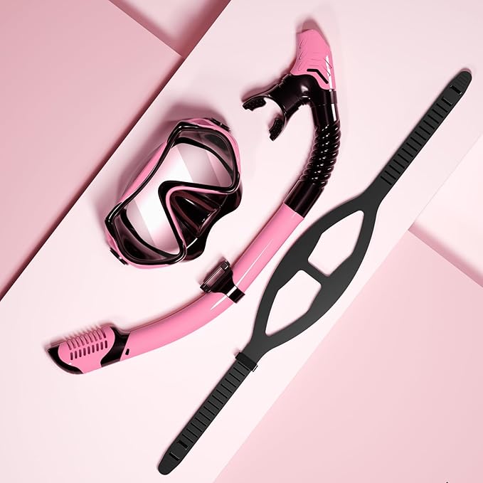 Snorkeling Gear for Adults, JRing Snorkel Mask Set with 180 Degree Tempered Glass Anti Fog Goggles Scuba Dry Top Snorkel for Swimming, Scuba Diving Mask for Men Women