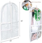 Syeeiex 3" Gusseted Dance Costume Garment Bag(2 Pack), 40'' Dance Garment Bags for Dancers with 4 Zipper Pockets & Can Hold 1-3 Dance Costumes - Suitable for Dance Competitions, Ballet(White)