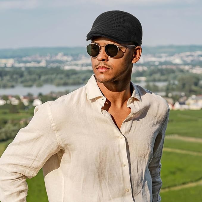 2 Pack Men's Mesh Cap Breathable Summer Newsboy Hat Adjustable Beret Ivy Cap Irish Cabbie Driving Hunting Hats