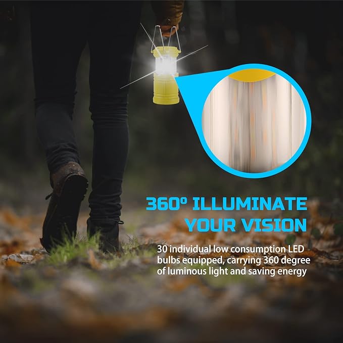 Lichamp 4 Pack LED Camping Lanterns, Collapsible Flameless Candles Tea Lights, Portable Battery Powered Camping Lights Emergency Supplies Kit, Yellow