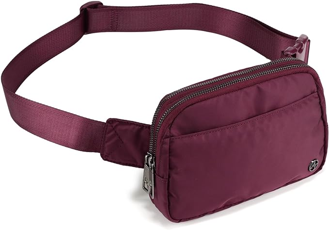 Pander Everywhere Belt Bag for Women, 5 Zipper Pockets Nylon Crossbody Fanny Pack Purse (Red Merlot)