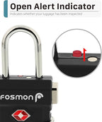 Fosmon TSA Accepted Luggage Locks, (4 Pack) Open Alert Indicator 3 Digit Combination Padlock Codes with Alloy Body and Release Button for Travel Bag, Suit Case & Luggage - Black