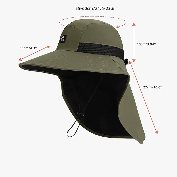 Rosoz Outdoor Sun Hat for Men Women, UPF50+ Protection Safari Cap Wide Brim Mesh Fishing Hat with Neck Flap Beach Garden