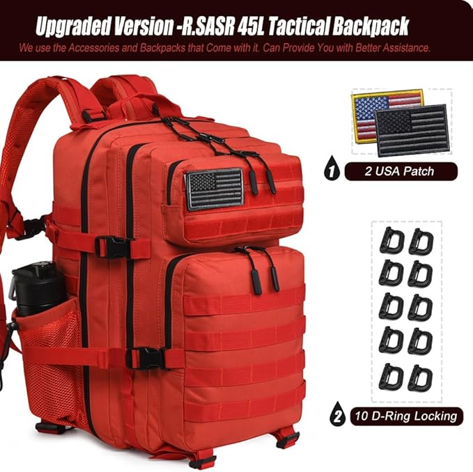 Military Tactical Backpack 45L Large Tactical Backpack for Men, Hiking Rucksack With Bottle Holder