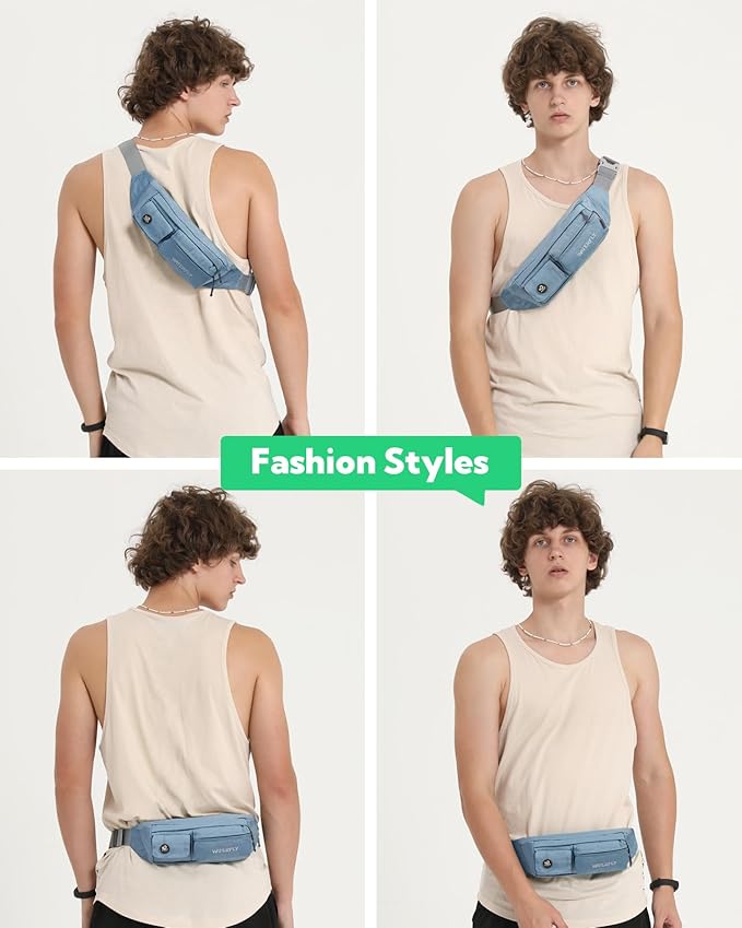 WATERFLY Fanny Pack for Women Men Water Resistant Small Waist Pouch Slim Belt Bag with 4 Pockets for Running Travelling Hiking Walking Lightweight Crossbody Chest Bag Fit All Phones